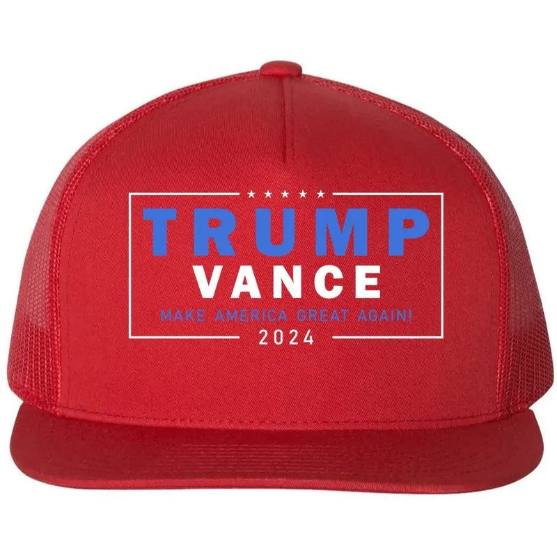 Trump Vance Make America Great Again 2024 Usa Flat Bill Trucker Hat