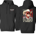 Trump With You Missed Twice Cowboy Hoodie, Trump 2024 Hoodie, With You Missed Twice Cowboy Design, Patriotic Gunpla brand Bold Statement Pullover, Perfect for Trump Supporters, Cozy Gunpla brand Stylish Underwear Menswear Sweaters Tops