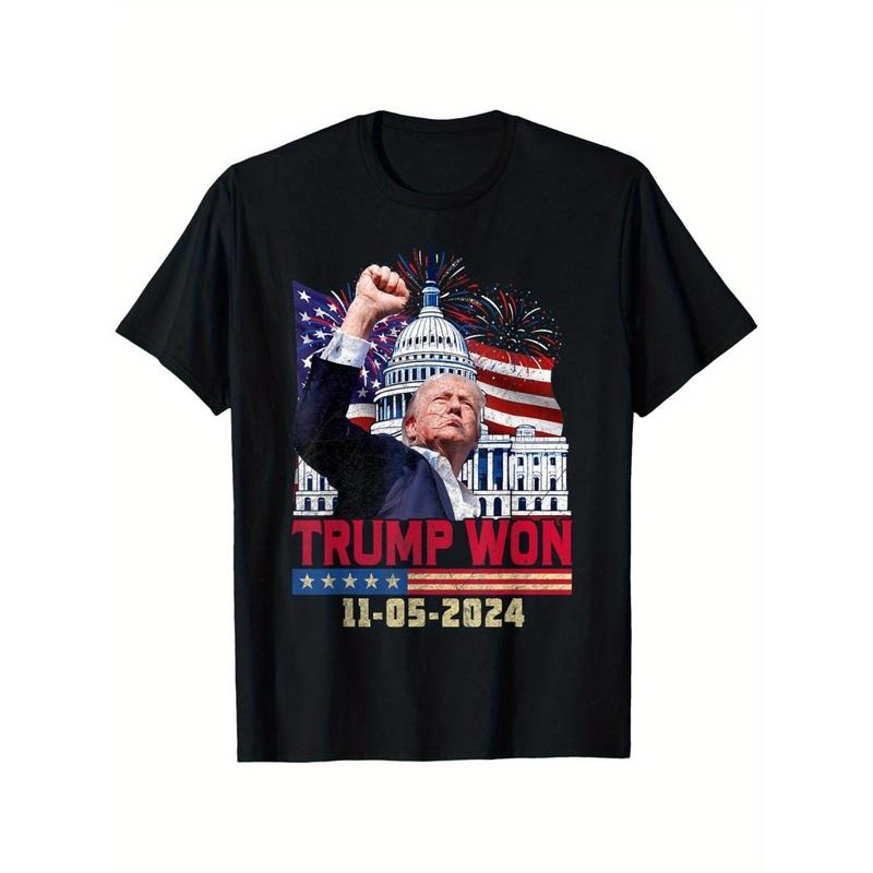 Trump Won 2024 Election Celebration T-Shirt - Unisex 100% Cotton Crew Neck Tee with Slight Stretch, All-Season Casual Printed Top for Adults - Perfect for Christmas, Thanksgiving, New Year, Birthday Gifts Made in USA