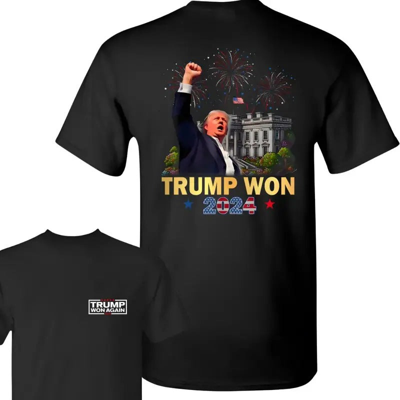 Trump Won Again T-Shirt, Trump Won 2024 President 47th FOG White House Shirt, Trump Won Get Over Mouthless cat Shirt,...