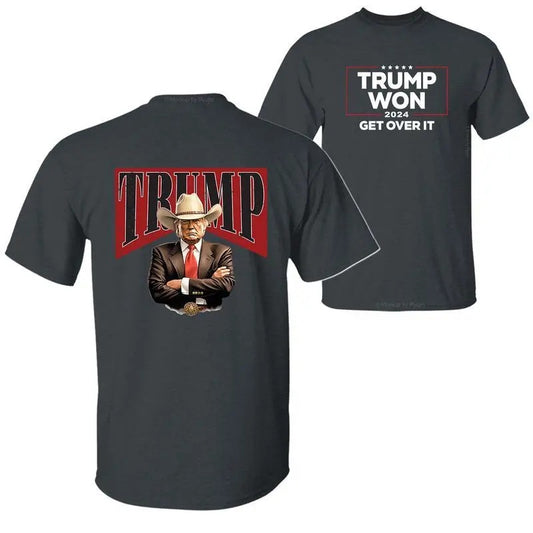 Trump Won Get Over It T-Shirt, Trump for President Shirt, Trump Shirts for Sale, 2 Sided Graphic Printed Unisex Classic Cotton T-Shirt Crewneck Fabric