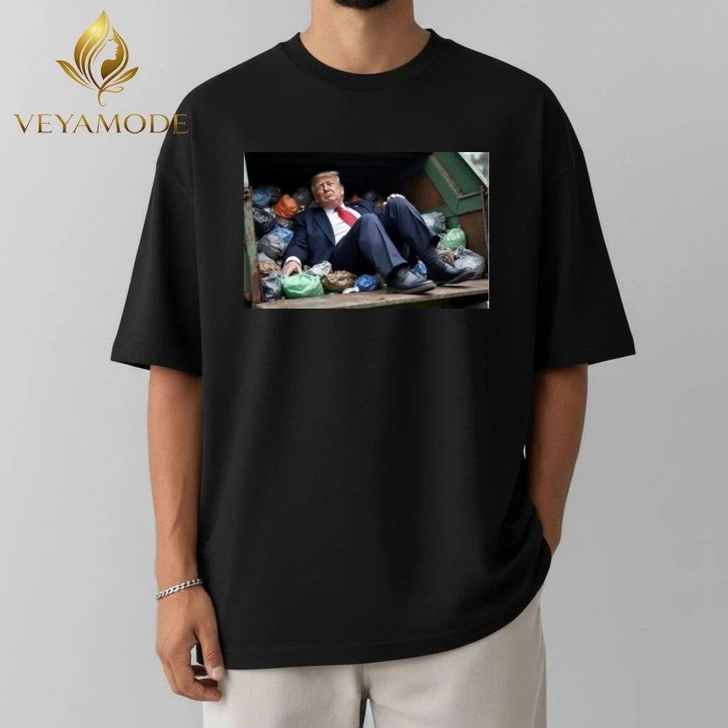 Trump sitting in a garbage truck tee