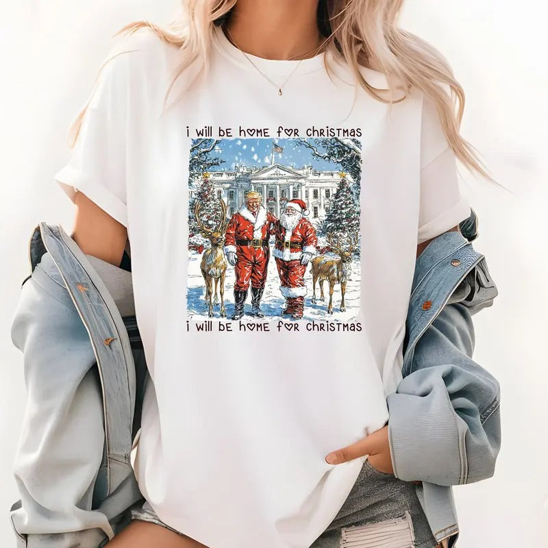 Trump with Santa I Will Be Home for Christmas Shirt, Trump for President 2024 Shirt, Republican 2024, Fix America Again,...