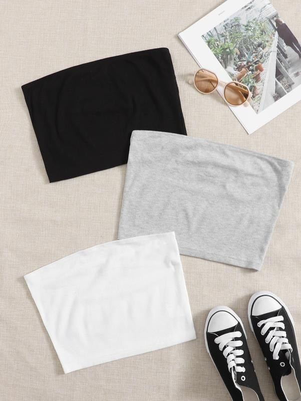 Tube Top  Casual Rib Knit Bandeau Tube Top Set T-Shirts, Hoodie, Sweatshirt | DripVista.com