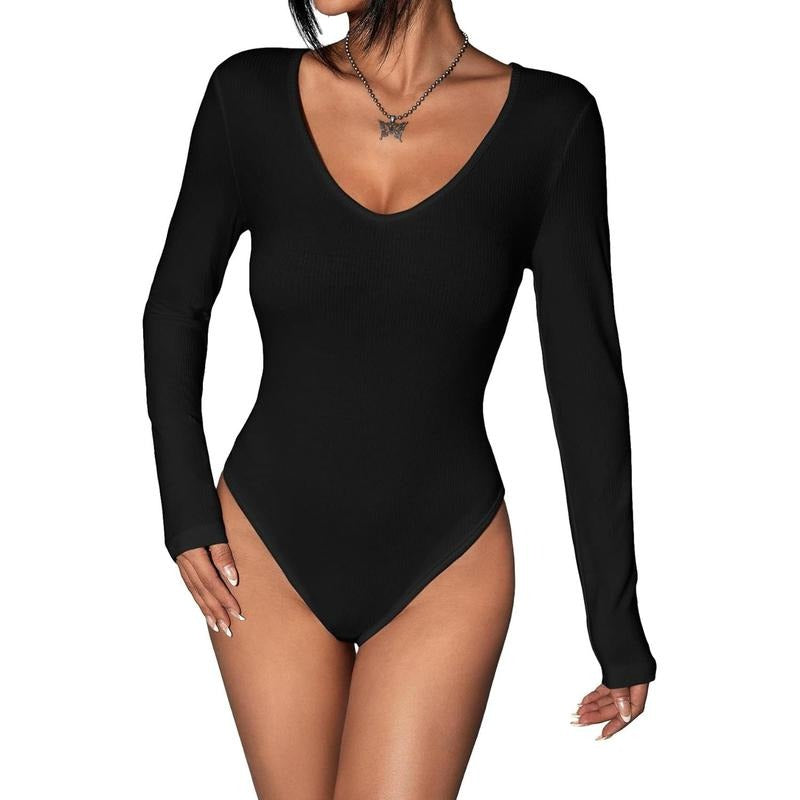 Tummy Control Superhero team Neck Long Sleeve Bodysuit Ribbed Knit Solid Shapewear Bodysuit Shirt Tops Fabric Womenswear...