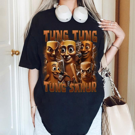 Tung Tung Sahur Meme T-Shirt Funny Italian Brainrot Cartoon Tee