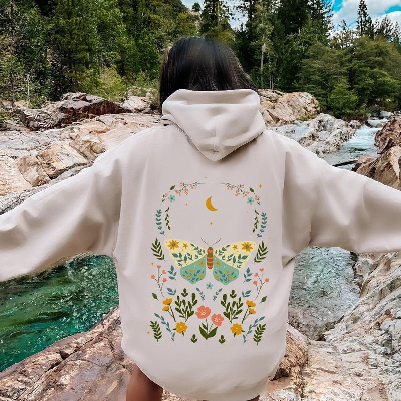 Twilight Flora and Fauna, Moon, Moth, and Flower Hoodie T-Shirts, Sweatshirt | DripVista.com