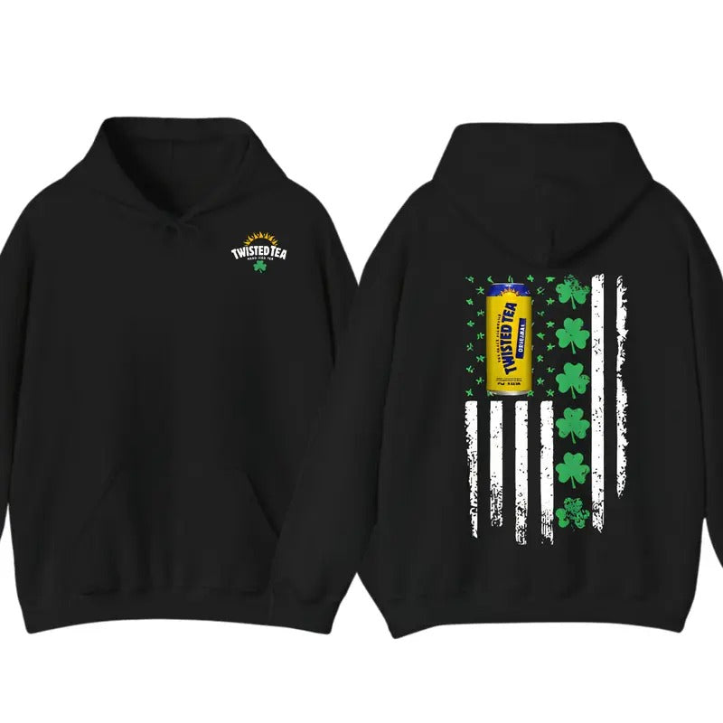 Twisted Tea Flag With Shamrocks For St. Patrick's Day Hoodie T-Shirt , Unisex Shirt Sweatshirt | DripVista.com
