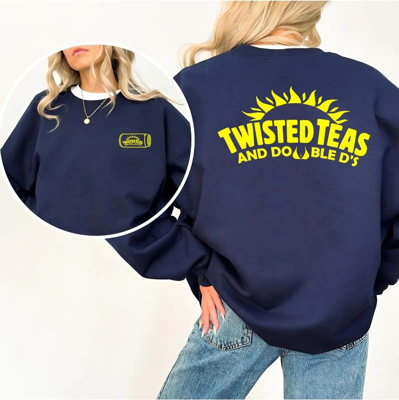 Twisted Teas and Double D's Sweatshirt, Funny 2-Sided Drinking Pullover for Men and Women, Casual Graphic Party Top, Bold...