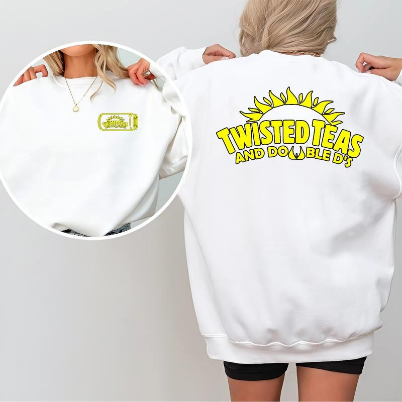 Twisted Teas and Double D's Sweatshirt, Funny 2-Sided Drinking Pullover for Men and Women, Casual Graphic Party Top, Bold Streetwear Style
