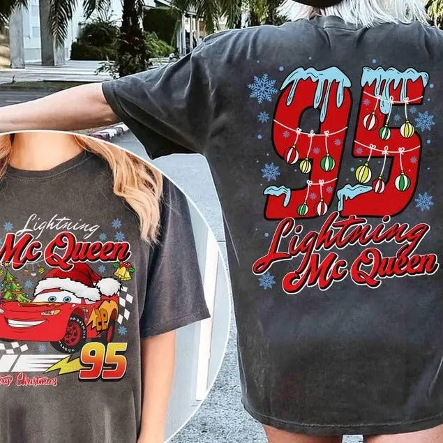 Two-sided Cars Christmas Shirt,  McQueen Tow Mater Doc Hudson Sally Very Merry Christmas Party, Cars Land Family...