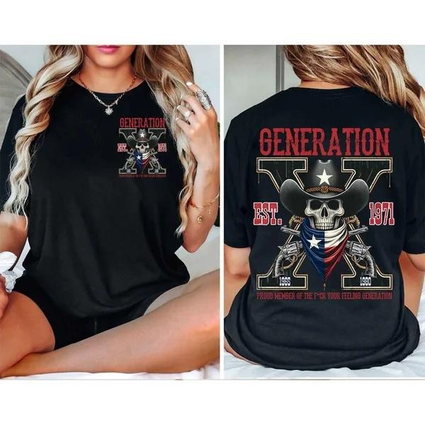 Two-sided Customize Gen X T-shirt, Skull Proud Member Of The Fck Your Feelings 1965 - 1980 Hoodies, Inspired Funny Saying Sarcasm Quote Sweatshirts, Badass Generation FAFOT Tees
