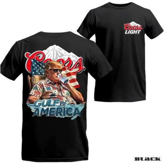 Two-sided Donald Trump Coors Light T-shirt, Gulf Of America, Patriotic Beer Drinking Shirt, Funny Summer Graphic Tee, Trendy Outdoors Beer Lover Sweatshirt, Unisex Hoodie