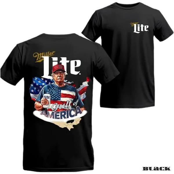 Two-sided Trump Miller Light T-shirt, Inspired Trump Patriotic Beer Drinking Shirts, Funny Summer Graphic Tee, Trendy Outdoors Beer Lover Sweatshirt, Unisex Hoodie