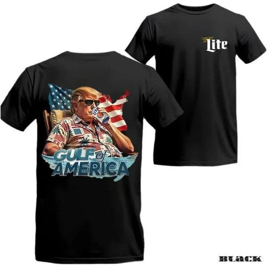 Two-sided Trump Miller Light T-shirts, Tropical Gulf Of America, Patriotic Beer Drinking Shirts, Funny Summer Graphic Tee, Trendy Outdoors Beer Lover Sweatshirt, Unisex Hoodie