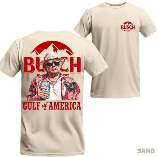 Two-sided Trump Red Busch Light T-shirt, Tropical Gulf Of America, Patriotic Beer Drinking Shirts, Funny Summer Graphic Tee, Trendy Outdoors Beer Lover Sweatshirt, Unisex Hoodie