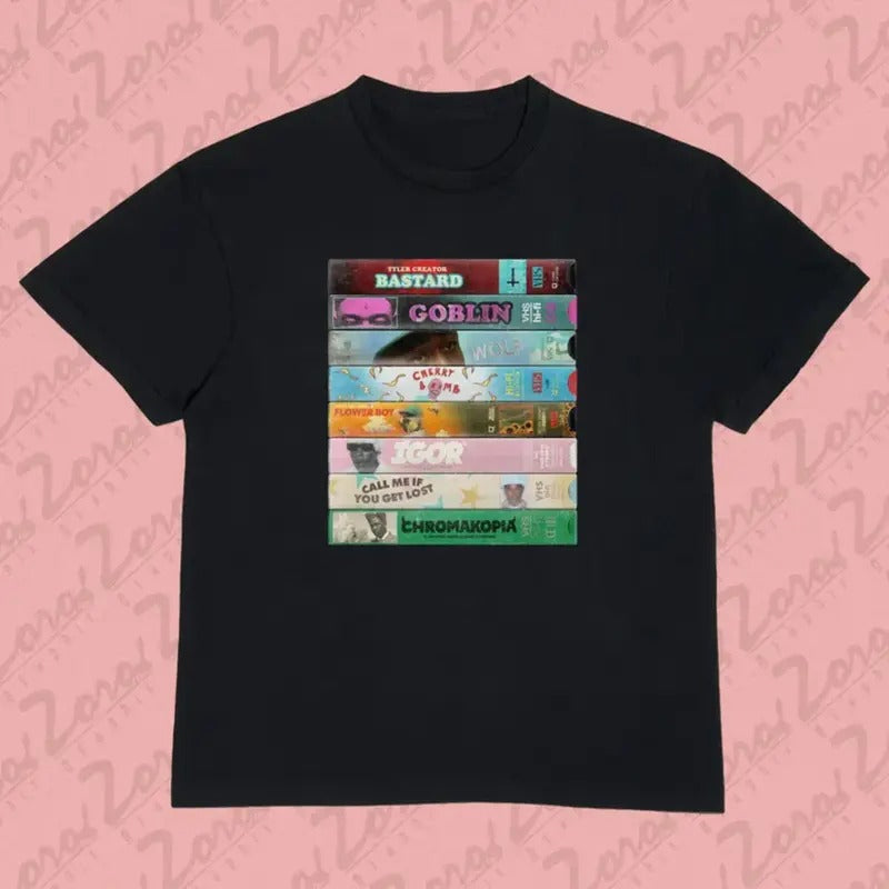 Tyler the Creator VHS Discography Tee, Rare Find, Bootleg Tee, Vintage Style Hip Hop Tee, Unique Design, Rap Tee, 90's Shirt, Chromakopia
