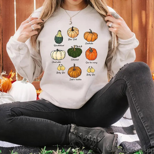 Type Of Pumpkins Sweatshirt, Fall Halloween Pumpkin Patch Shirt, Pumpkin Season Sweater, Holiday Tee, Autumn Sweater, Thanksgiving Gift