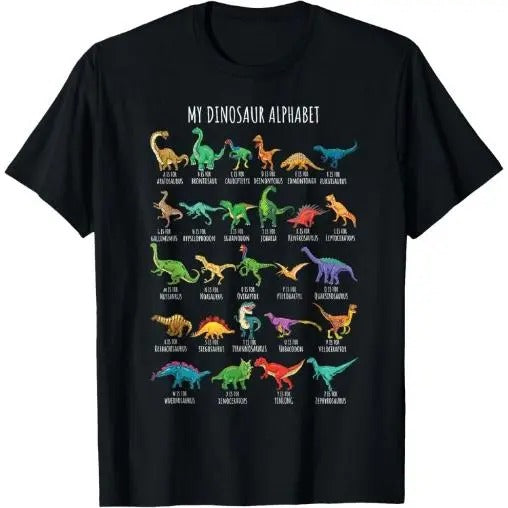 Types Of Dinosaurs Alphabet A-Z ABC Dino Identification Short Sleeve T-Shirt Made in USA Hoodie, Sweatshirt | DripVista.com
