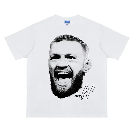 UFC "Conor Avatar" Heavyweight Vintage Tee 100% Cotton OVERSIZED T-shirt Menswear Top Crew Necks Clothing For UFC Fans Casual Streetwear White Crewneck Tshirt Gamis Baggy Tropical Fighter Shortsleeve
