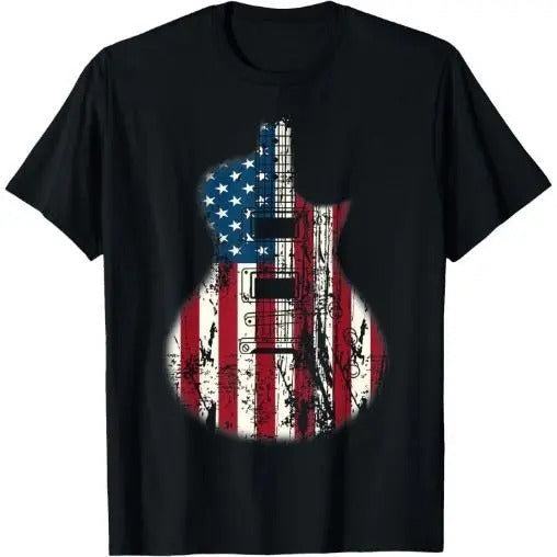 US American Flag Guitar Musician Distressed Guitars Vintage T-Shirt Made in USA Hoodie, Sweatshirt | DripVista.com