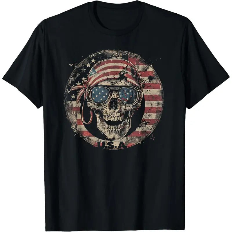 USA American Flag Skull Skeleton Vintage - 4th of July T-Shirt made in usa Hoodie, Sweatshirt | DripVista.com