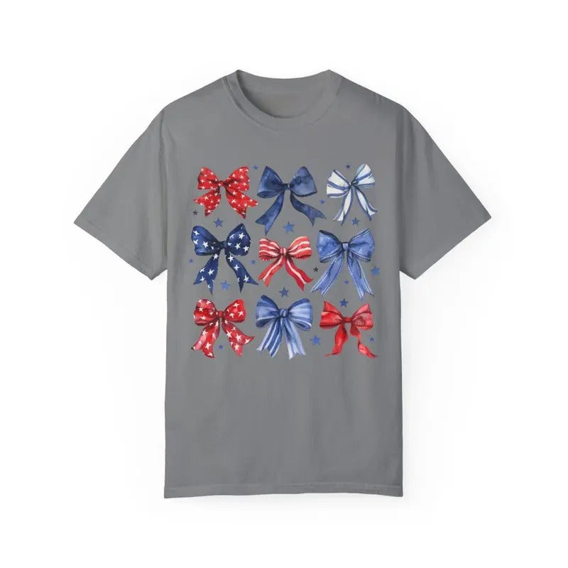 USA Bow Shirt Comfort Colors, America Bow Shirt for July 4th, Memorial Day Shirt, USA Shirt, Election Shirt, Patriotic Bow Shirt, shirt hot tiktok