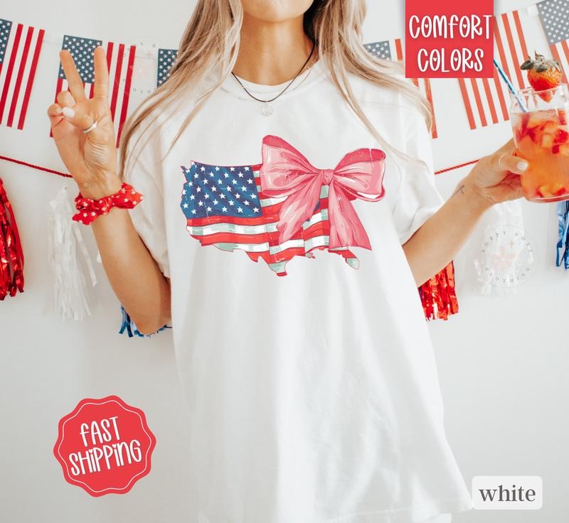 USA Bow Shirt Comfort Colors, America Bow Shirt for July 4th, Memorial Day Shirt, USA Shirt, Election Shirt, Patriotic...