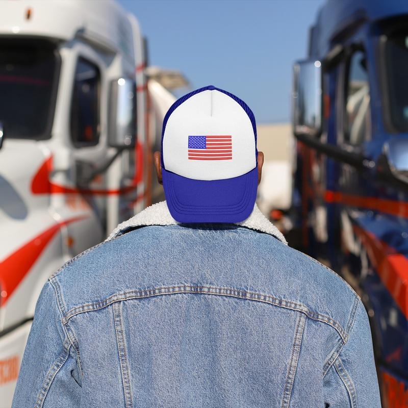 USA Embroidered Trucker Cap - Custom Caps for 4th of July, Patriotic Gift, High Profile Structured Hat with Adjustable...