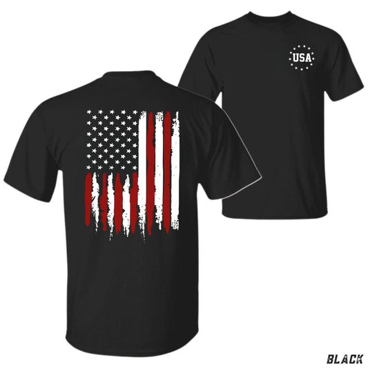 USA Flag Distressed T-shirt - Grunge-Style American Flag Graphic Tee for Proud Patriots and Heritage Fans, Streetwear, Everyday Wear, Trendy Clothing, Casual Wear