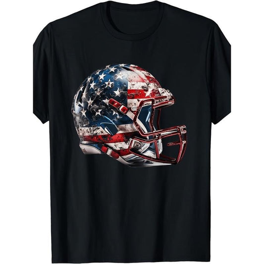 USA Flag Graphic Men's Short Sleeve T-Shirt- Comfortable, Breathable, Moisture-Wicking Fabric- American Football Helmet Design, Perfect for Soccer Fans, Casual Wear, Outdoor Activities220g made in usa