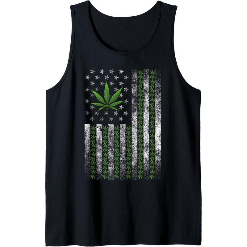 USA Flag Marijuana Weed Leaf Flag Cannabis Stoner 420 Men Tank Top T-Shirts, Hoodie, Sweatshirt | DripVista.com