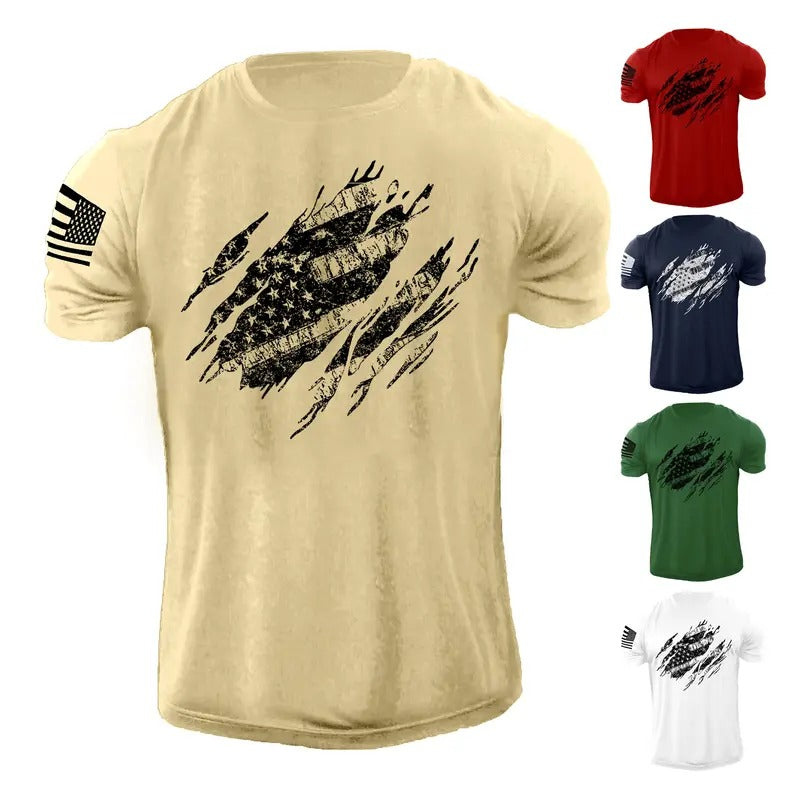 USA Flag Military Patriotic Graphic Tee for Men - 100% Cotton - Fabric, Menswear Casual Crewneck Shortsleeve FOG...