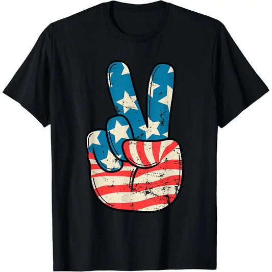 USA Flag Peace Sign Hand 4th of July Patriotic Men Boys T-Shirt made in usa