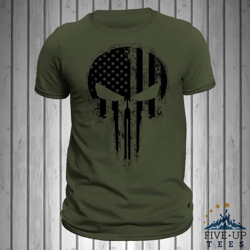 USA Flag Skull Blacked Out Design Men's T-Shirt