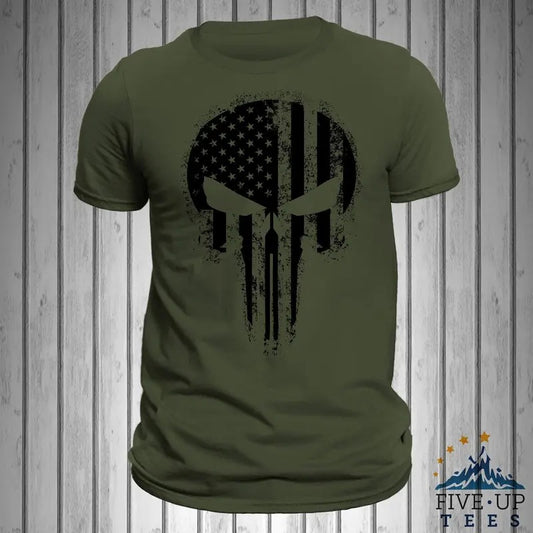 USA Flag Skull Blacked Out Design Men's T-Shirt