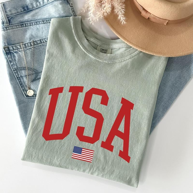 USA Flag, America, Patriotic, Red, 4th of July Tshirt, Women's Crew Neck, Crewneck Hoodie, Sweatshirt | DripVista.com