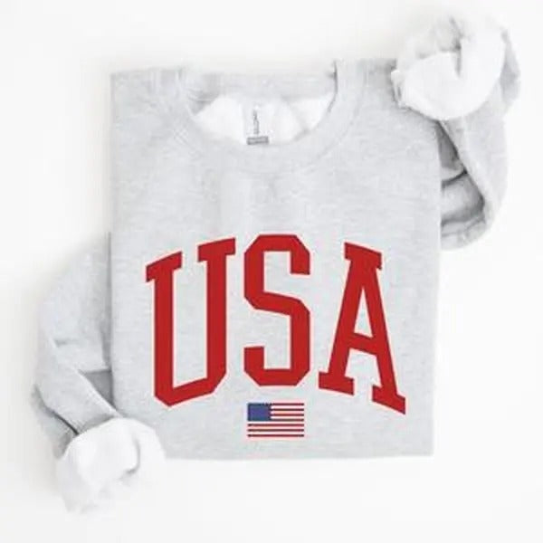USA Flag, Red, America, Patriotic, 4th of July Sweatshirt, Women's Crew Neck, Crewneck T-Shirts, Hoodie | DripVista.com