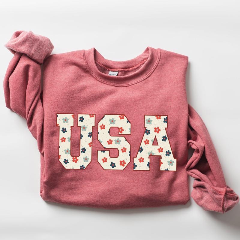 USA Flowers, Minimalist, Patriotic, America, 4th of July Sweatshirt T-Shirts, Hoodie | DripVista.com