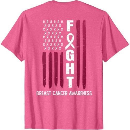 USA Pink Flag Breast Cancer Awareness Month - On Back T-Shirt Made in USA