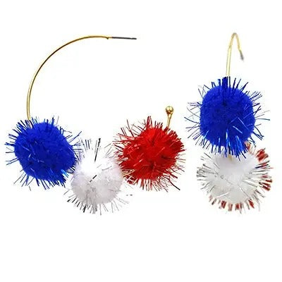 USA Pom Pom Hoop Earrings