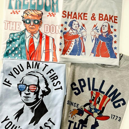 USA President Tees Spilling the Tea USA Tshirt Shake and Bake 4th of July T-Shirts Independence Day Tshirts Patriotic Freedom Tees Flag tees Lincoln Sunglasses Tops