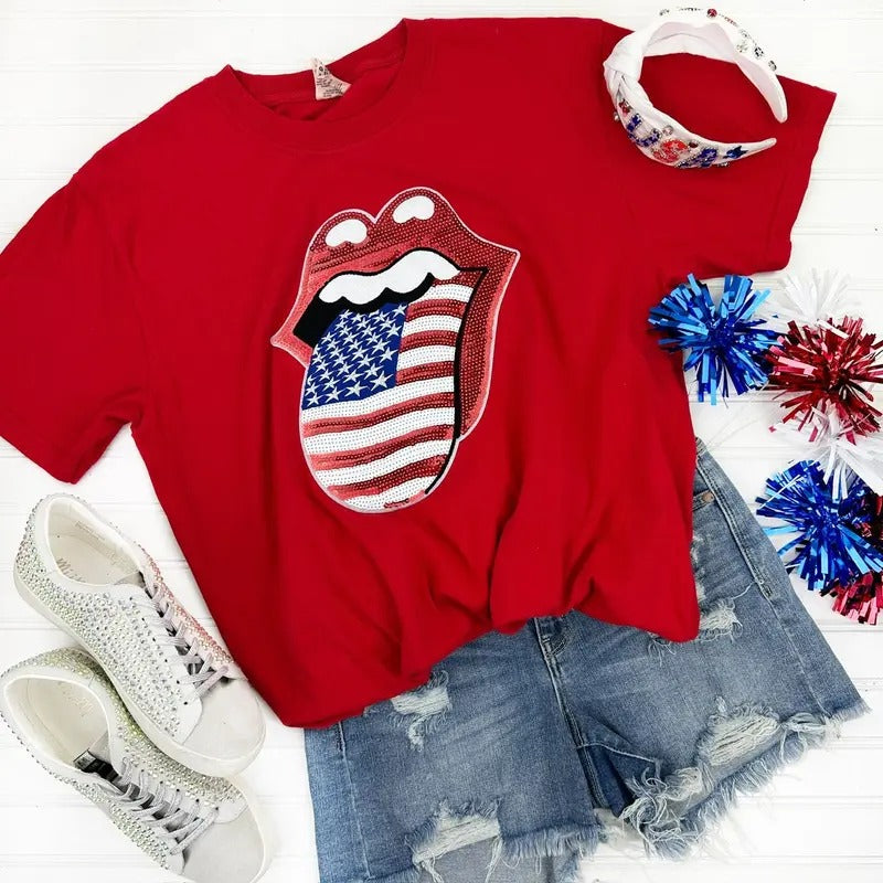 USA Sequin Lips Comfort Colors T-Shirt Hoodie, Sweatshirt | DripVista.com
