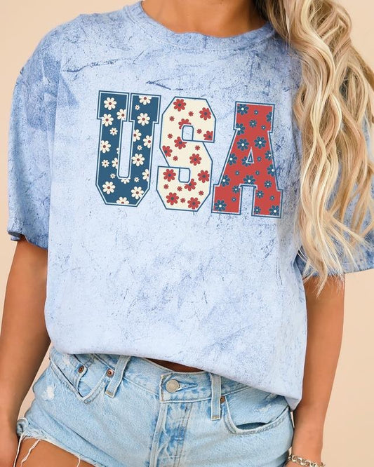 USA, Floral Print, Patriotic, America, Comfort Colors Color Blast, Comfort Colors Tshirt, Women's Comfort Color Tee, Tshirt