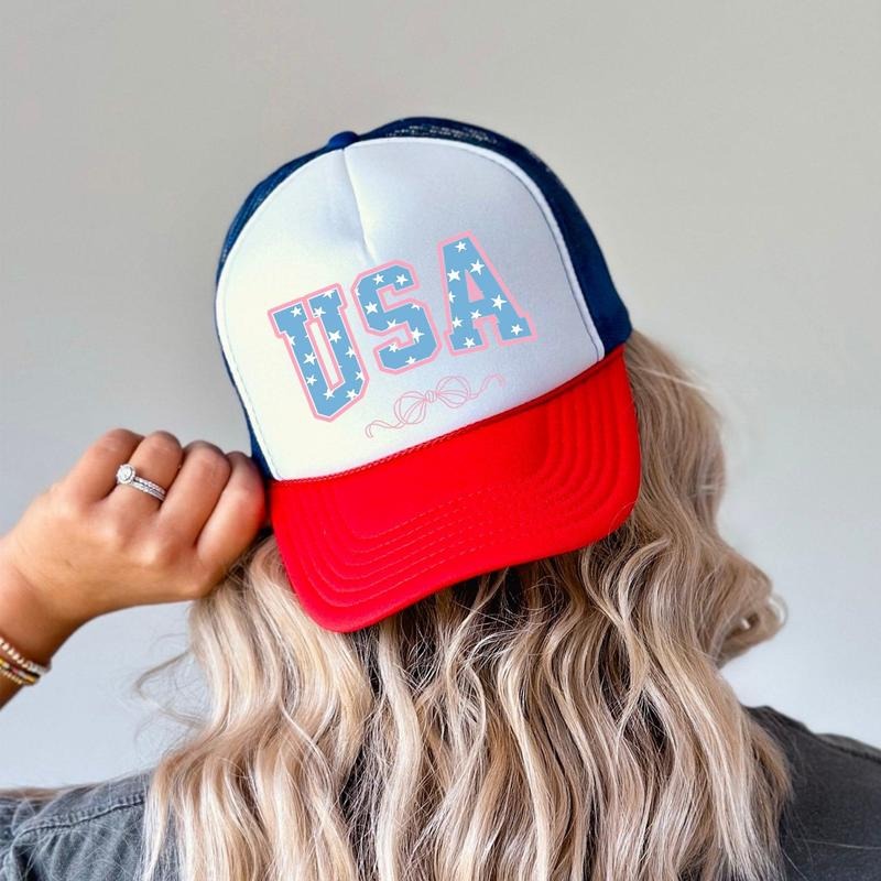 USA, Ribbons, Bows, Coquette, Patriotic, Snapback Trucker Hat, America, USA, Independence Day, Patriotic Cap for Women,...