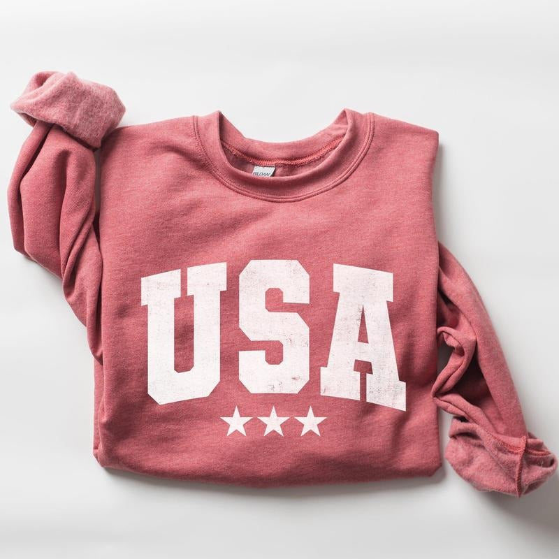 USA, Stars, Retro, Patriotic, America, 4th of July Sweatshirt, Crew Neck, Women's, Crewneck T-Shirts, Hoodie | DripVista.com