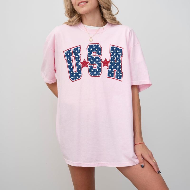USA, Stars, Stripes, Patriotic, Retro, Varsity Style, Dark Blue, Tshirt, Women's Comfort Color Tee, Tshirt Hoodie, Sweatshirt