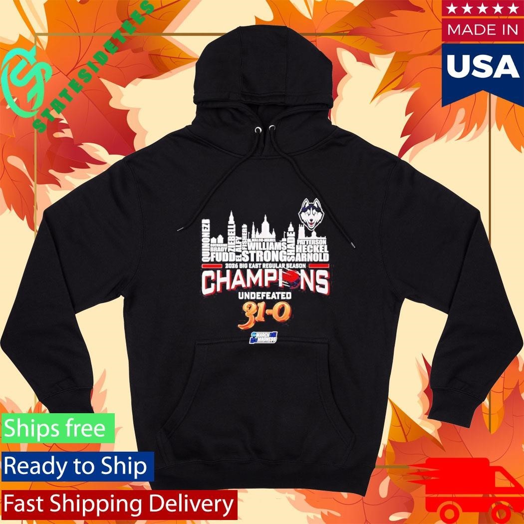 Uconn Huskies 2026 Big East Champions Undefeated 31 0 Name City Skyline Shirt