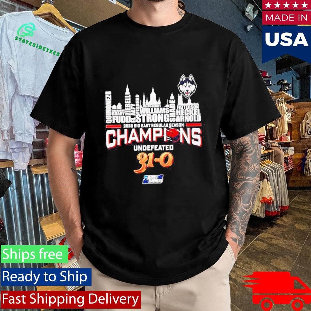 Uconn Huskies 2026 Big East Champions Undefeated 31 0 Name City Skyline Shirt