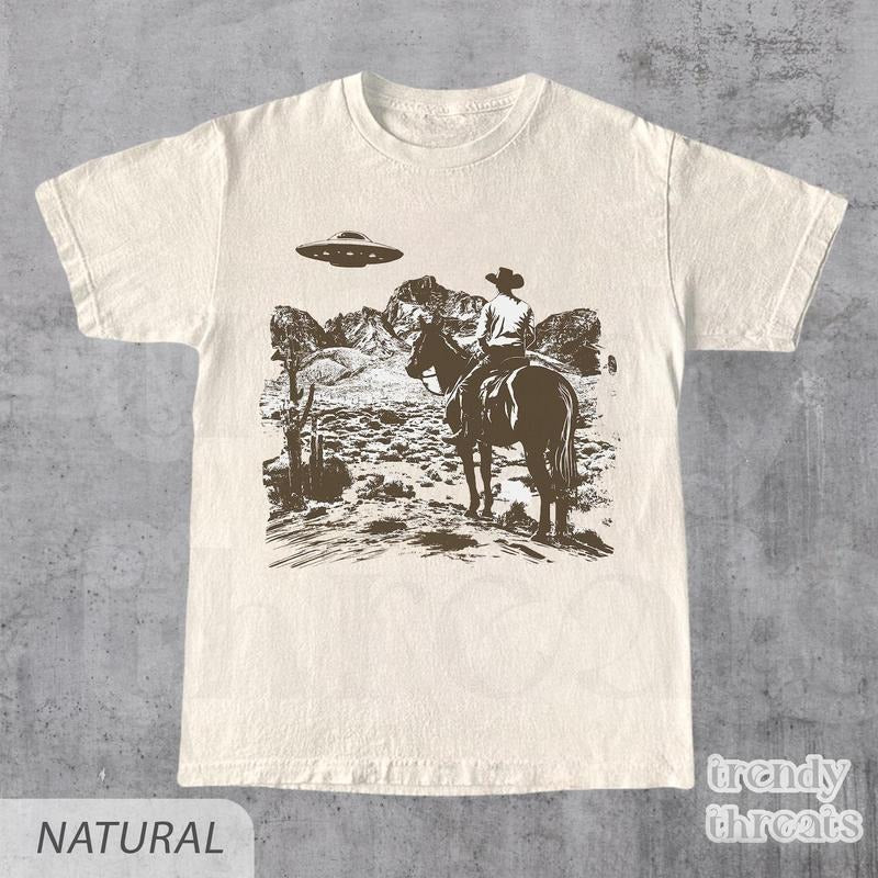 Ufo Western Shirt, Retro T-Shirt, Vintage Cowboy TShirt, Rodeo T Shirt, Wild West Shirt, Western Oversized Tee, Unisex...